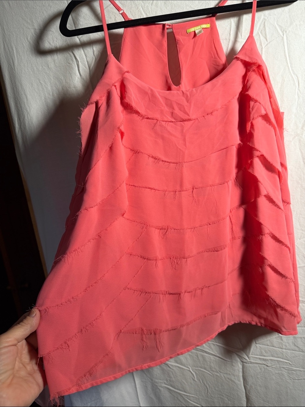 Gianni Bini Coral-Pink Frayed Tiered Spaghetti-Strap Camisole